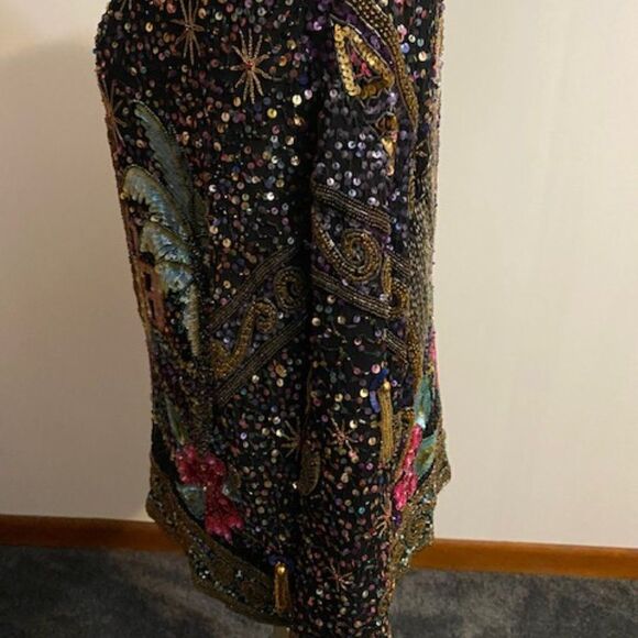 Laurence Kazar The Arabian Nights Sequined & Beaded Silk Evening Jacket, size XL - Picture 2 of 7